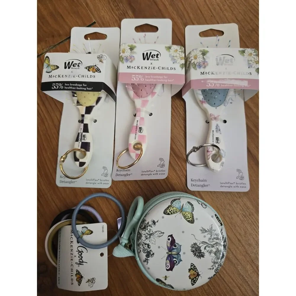 3 MacKenzie-Childs x Wet Brush Courtly Check Keychain Detangler Purse Charm